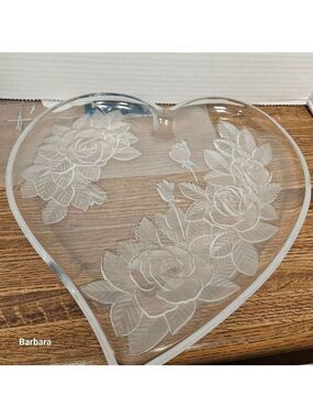 Studio Nova *Winter Rose" Heart-Shaped Etched Glass Serving Plate